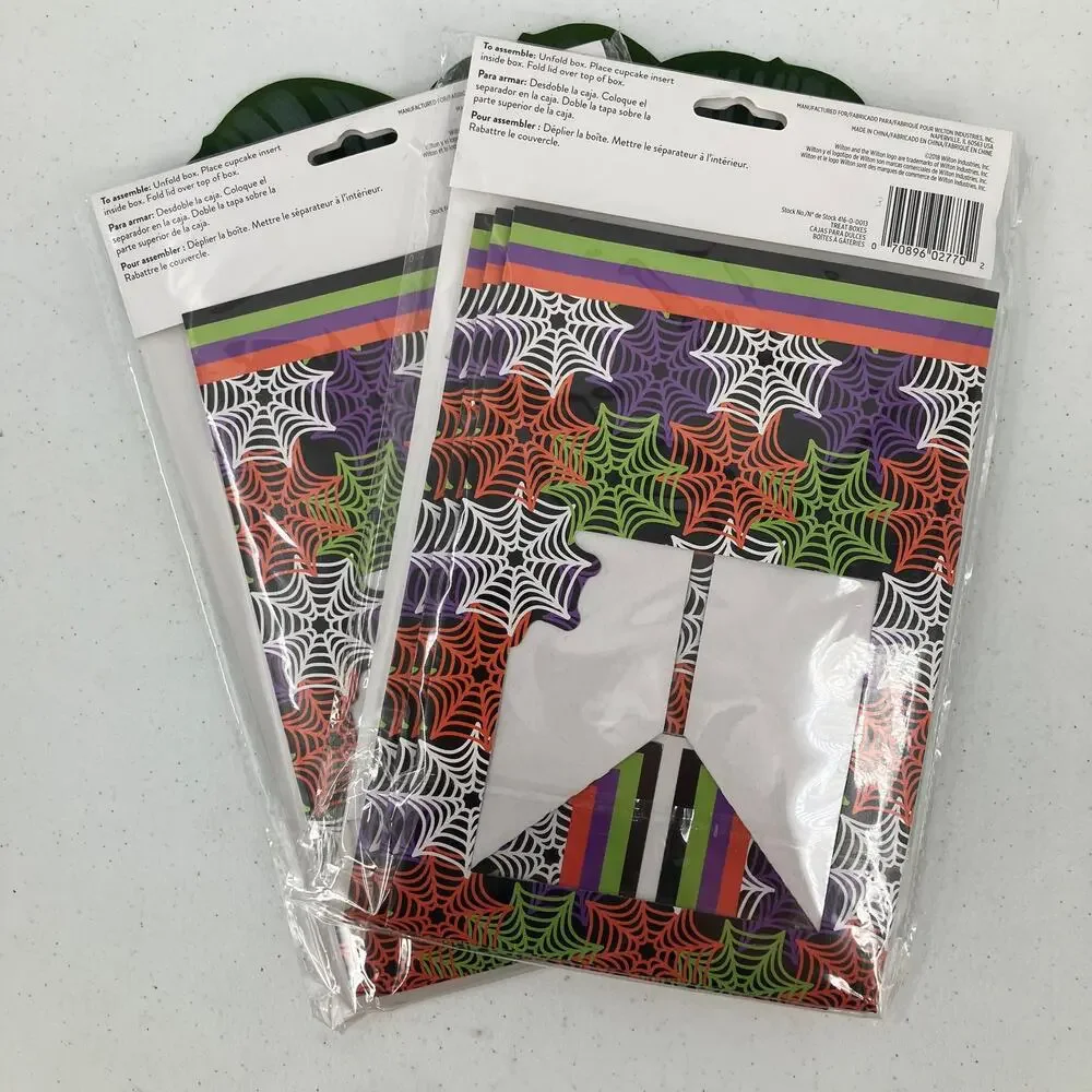 Wilton Orange Black Green Clear Window Spider Web Halloween Cupcake Treat Boxes